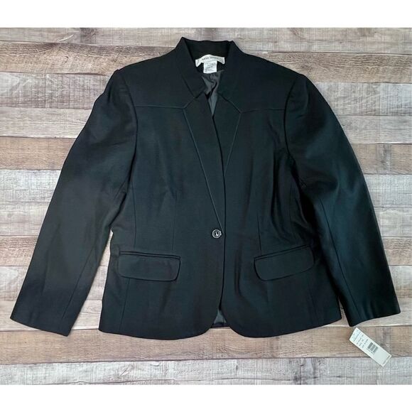NWT Harve Benard Black Wool Blend Tailored One Button Blazer sz 14 - Picture 1 of 15